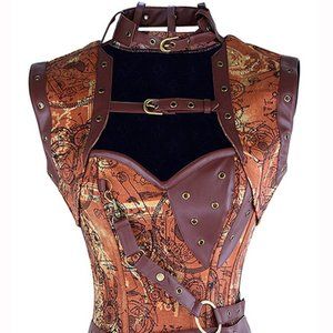 Brown Steampunk Gears Corset With Shrug & Belt